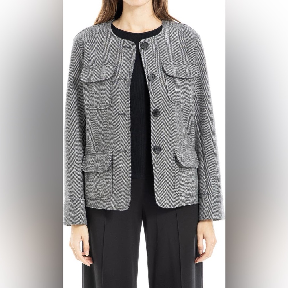 Max Studio Collarless Herringbone Jacket Size S W… - image 2